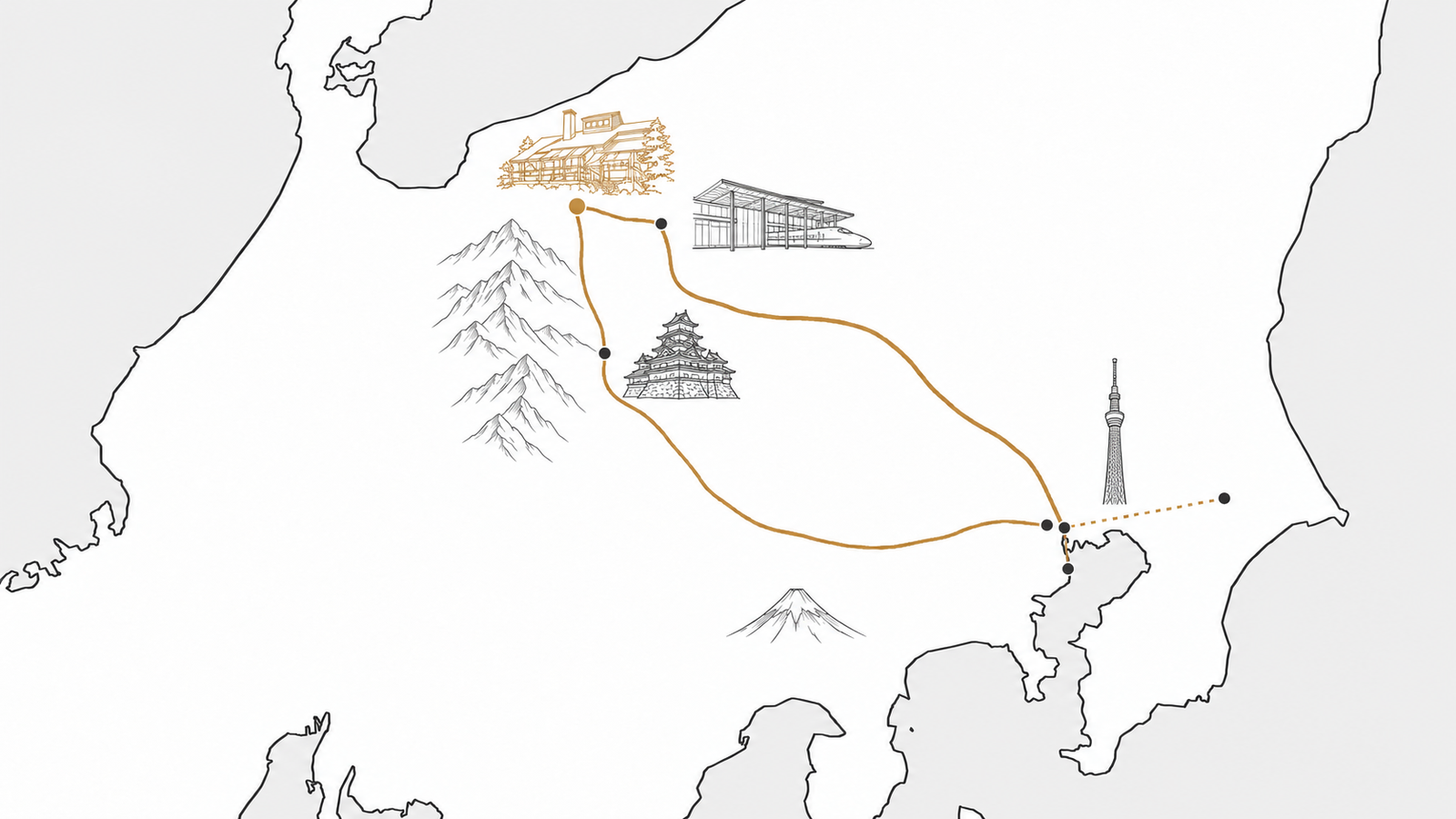東京・長野駅・松本・白馬の位置関係の地図