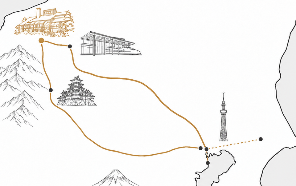 東京・長野駅・松本・白馬の位置関係の地図