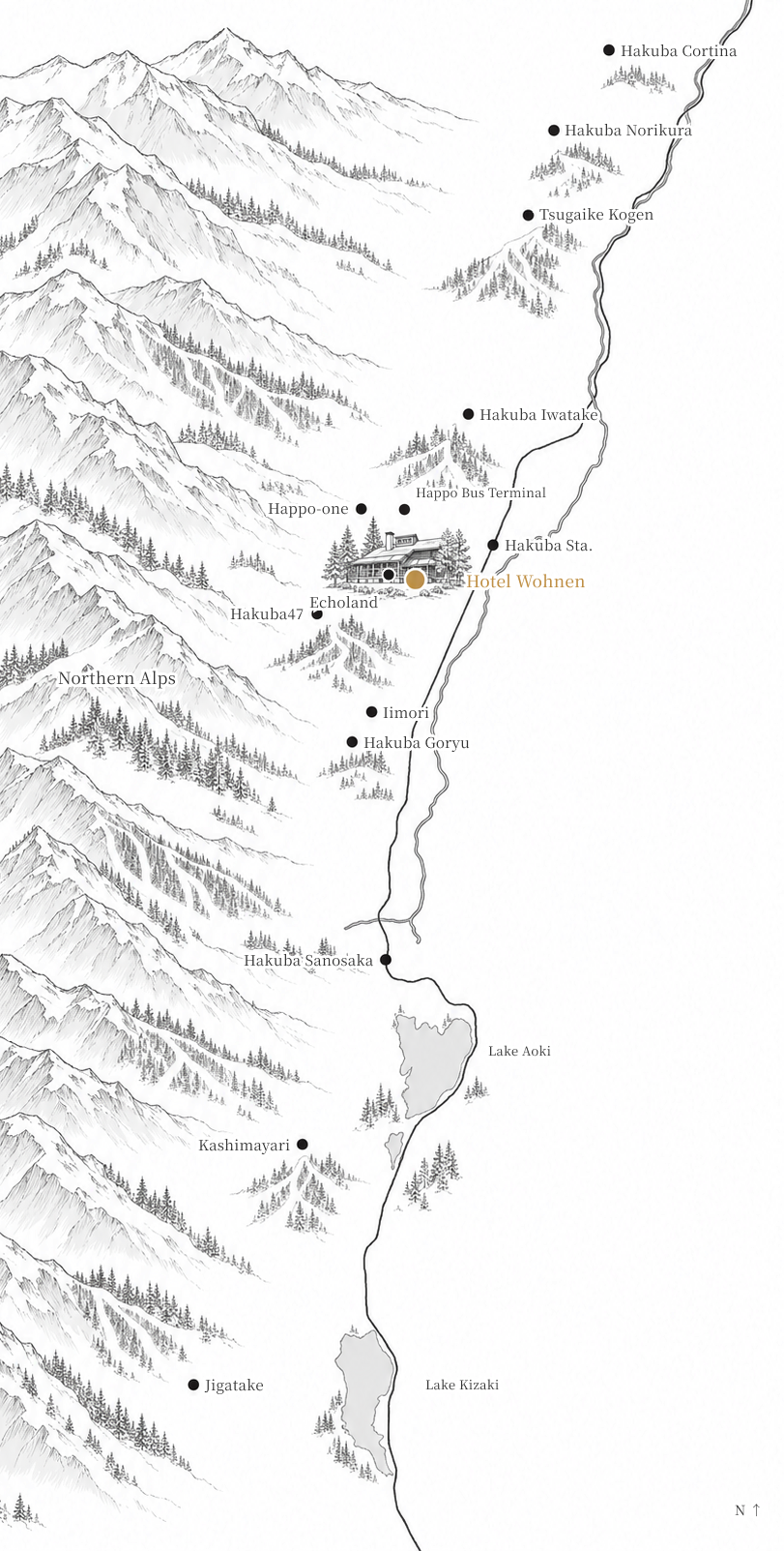 Hakuba Valley's ten ski resorts and Hotel Wohnen